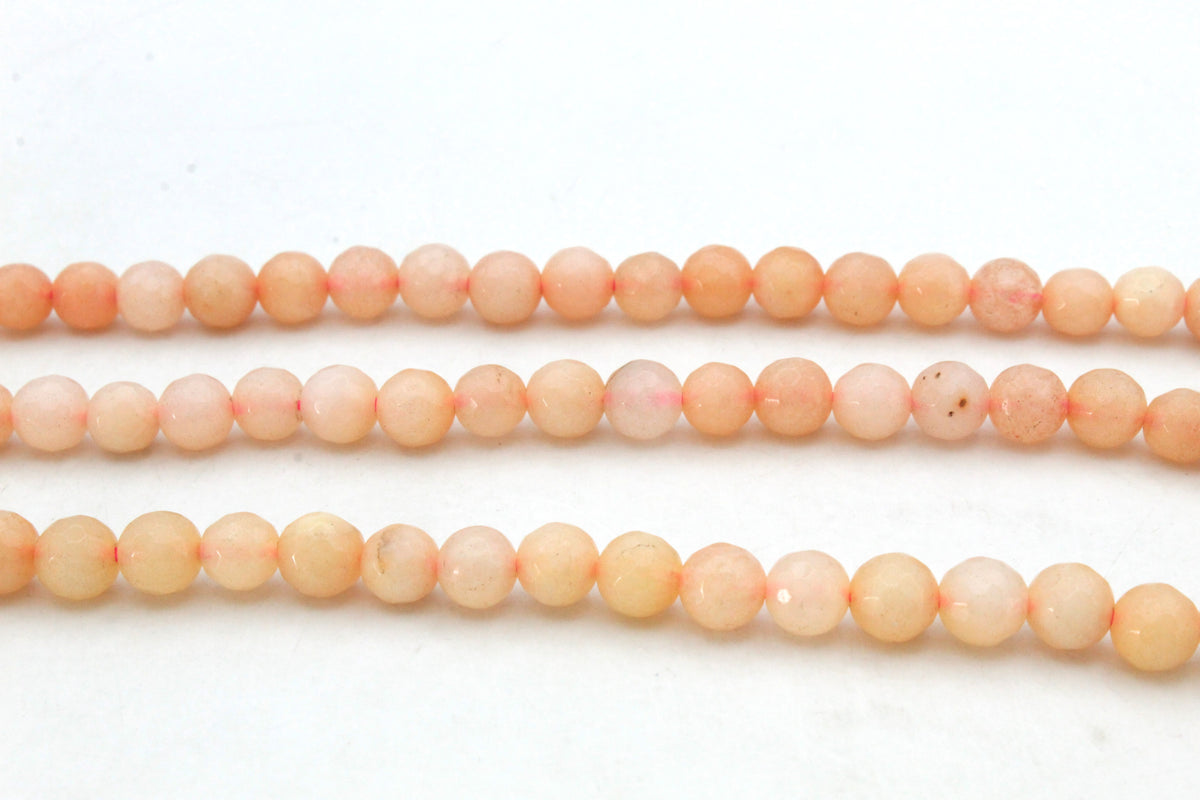 Peach Jade ( Dyed ) Round Faceted Gemstone Beads 16" Strand