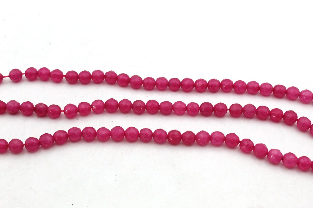Pink Jade ( Dyed ) Round Faceted Gemstone Beads 16" Strand