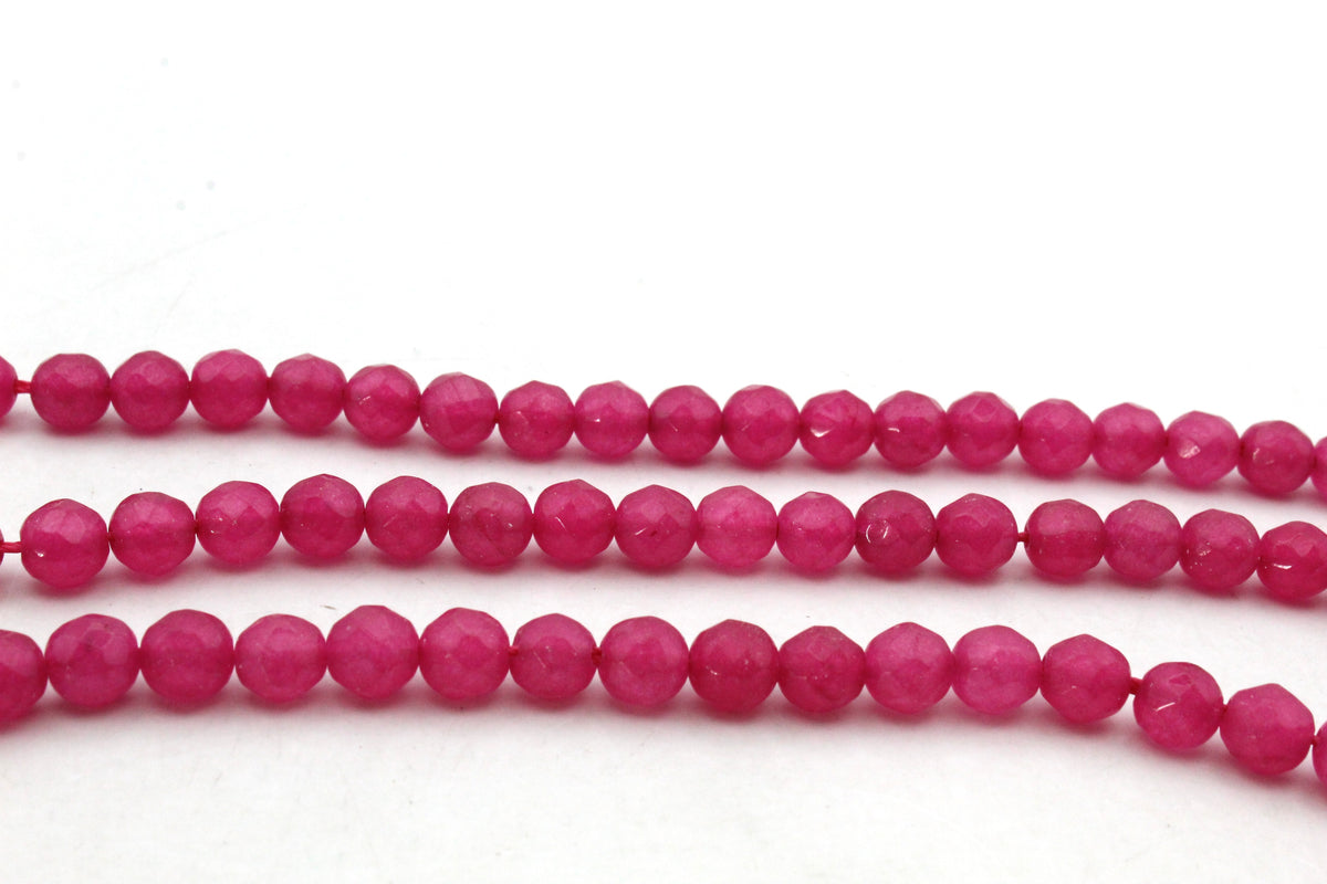 Pink Jade ( Dyed ) Round Faceted Gemstone Beads 16" Strand