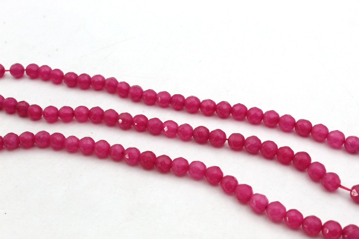 Pink Jade ( Dyed ) Round Faceted Gemstone Beads 16" Strand
