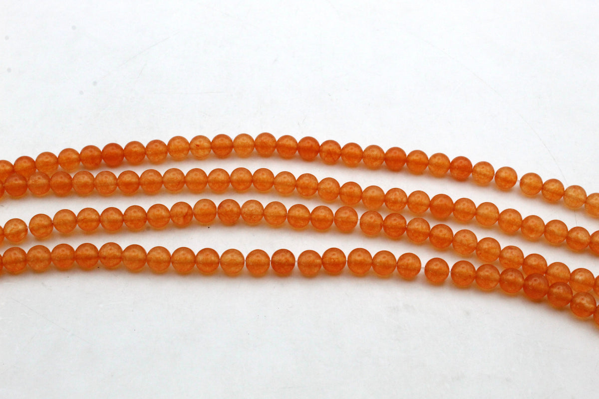 Orange Jade ( Dyed ) Round Smooth Gemstone Beads 16" Strand