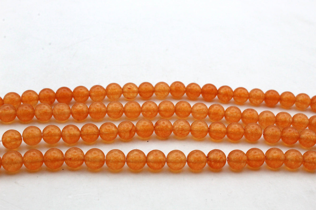 Orange Jade ( Dyed ) Round Smooth Gemstone Beads 16" Strand