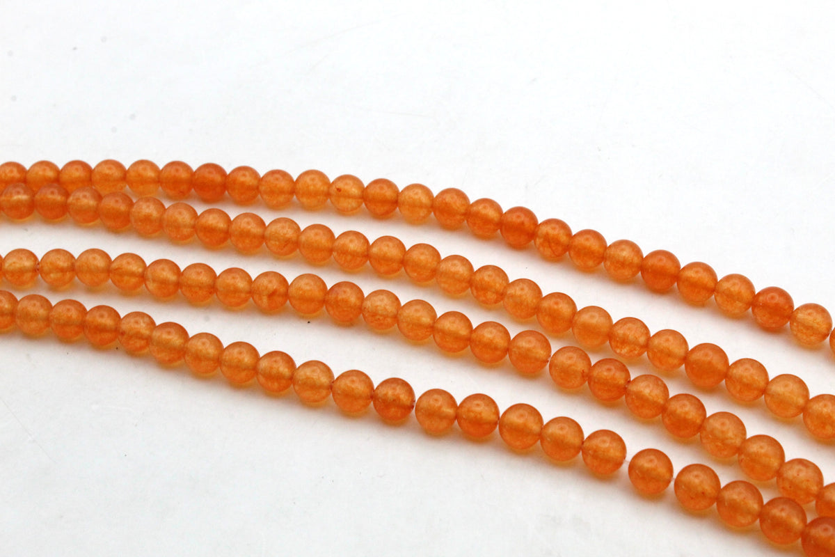 Orange Jade ( Dyed ) Round Smooth Gemstone Beads 16" Strand