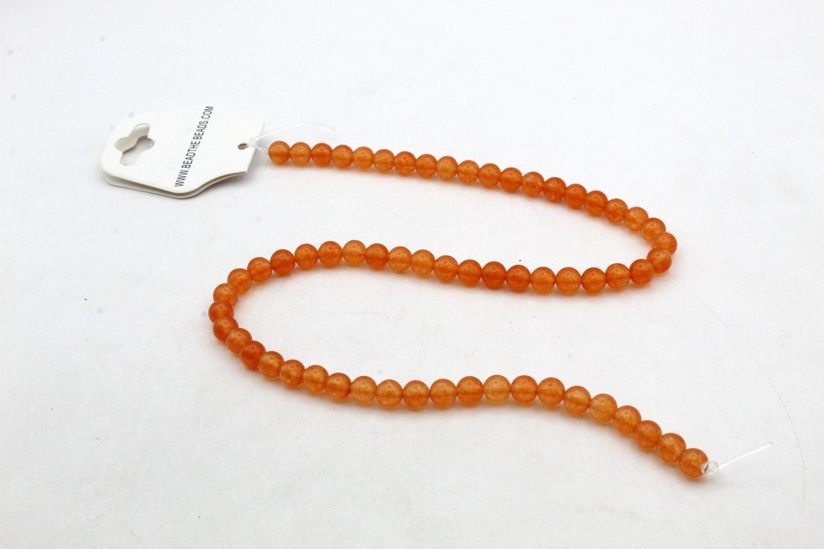 Orange Jade ( Dyed ) Round Smooth Gemstone Beads 16" Strand