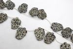Dalmantian Jasper Leaf Side Hole 29 x 40 mm Gemstone Beads 16" Strand