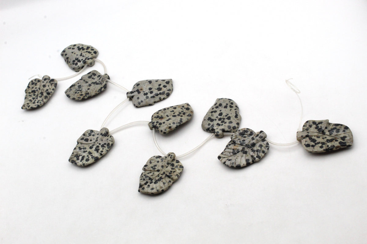 Dalmantian Jasper Leaf Side Hole 29 x 40 mm Gemstone Beads 16" Strand