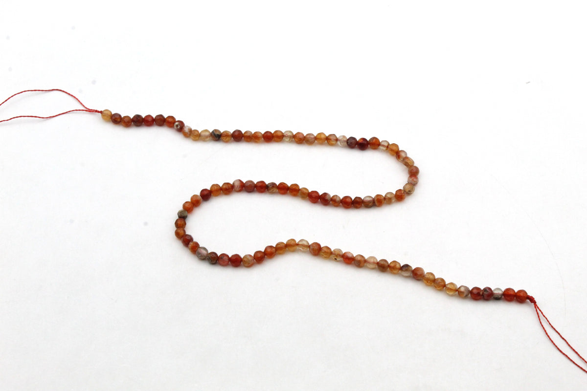 Carnelian Stone Round Faceted AB Gemstone Beads 16" Strand