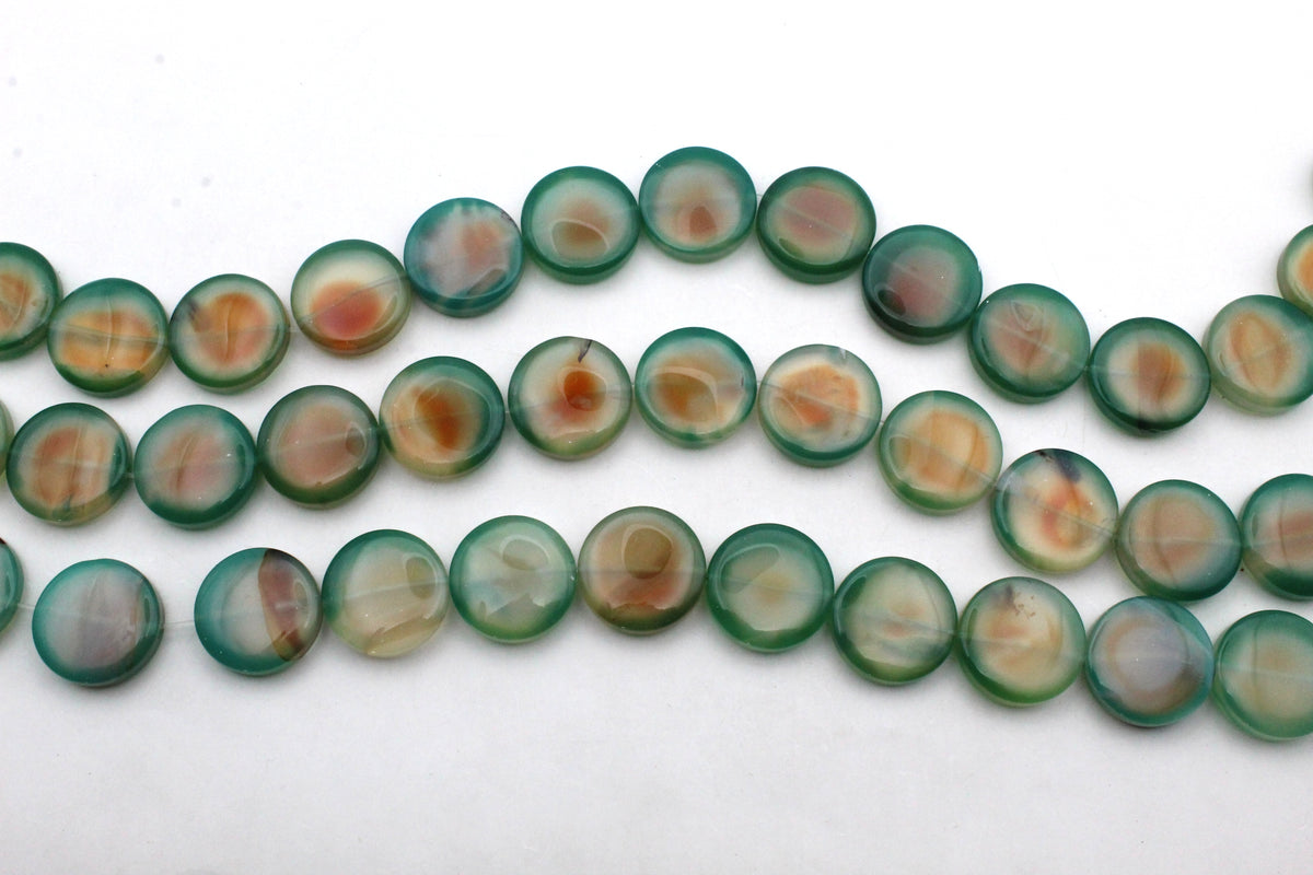 Agate Canadian Round Flat 20 mm Gemstone Beads 16" Strand