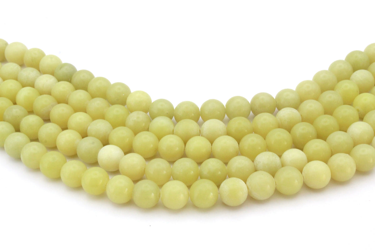 Yellow Jade Round Gemstone Beads 16" Strand