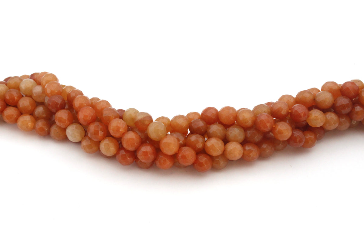 Orange Aventurine Round Faceted Gemstone Beads 16" Strand