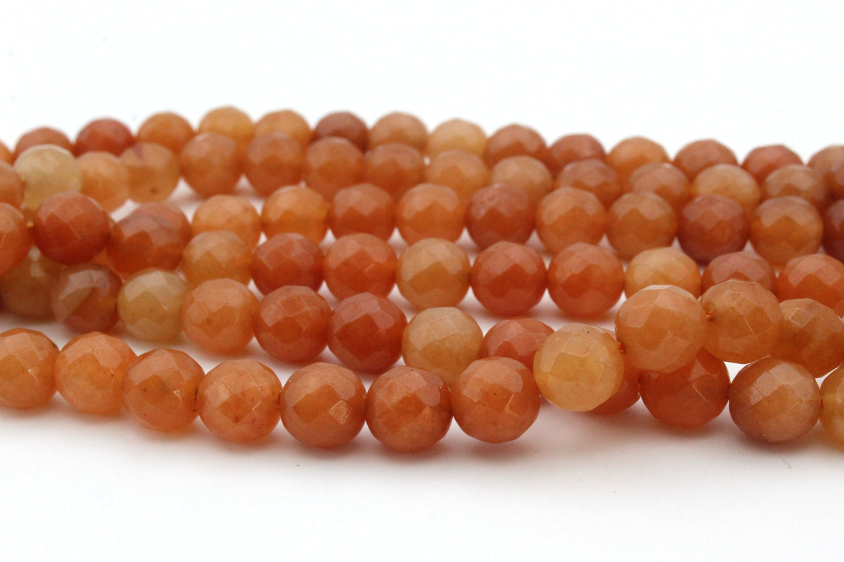 Orange Aventurine Round Faceted Gemstone Beads 16" Strand
