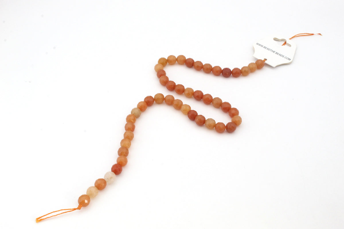 Orange Aventurine Round Faceted Gemstone Beads 16" Strand