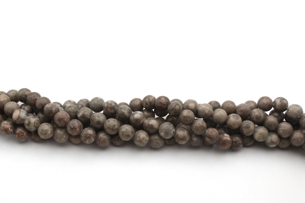 Dark Leopard Skin Jasper Round Gemstone Beads 16" Strand