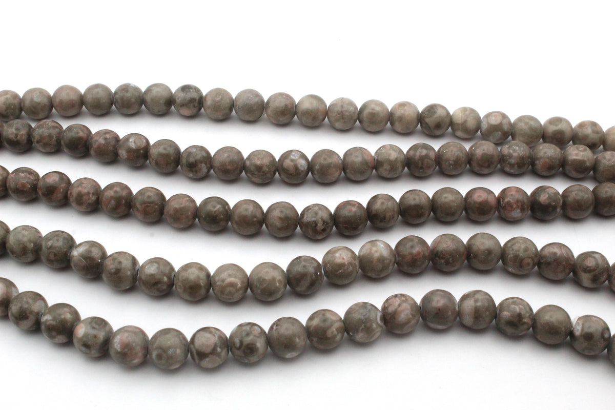 Dark Leopard Skin Jasper Round Gemstone Beads 16" Strand