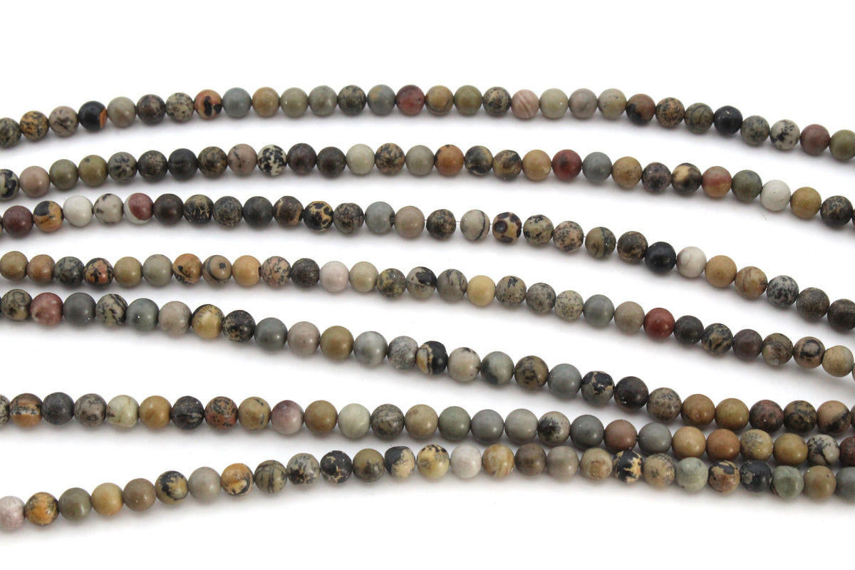 Paint Brush Jasper Round Gemstone Beads 16" Strand