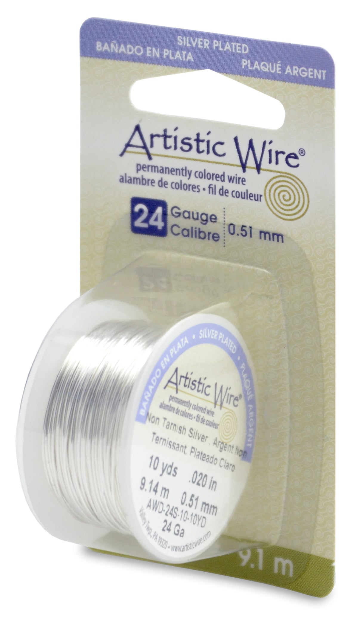 Artistic Wire, 24 Gauge (.51mm), Silver Plated, Tarnish Resistant Silver, 10 yd (9.1 m)
