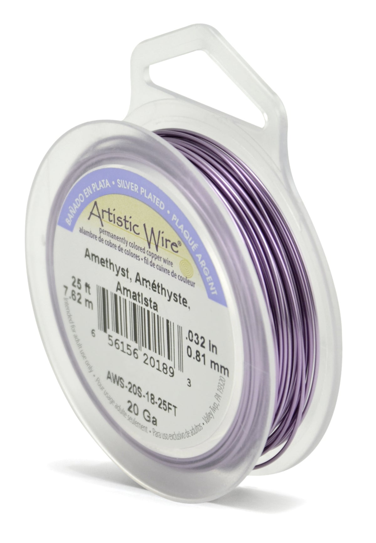 Artistic Wire, 20 Gauge (.81 mm), Silver Plated, Amethyst, 25 ft (7.6 m)
