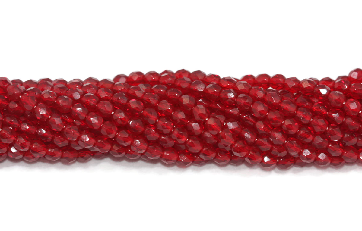Dark Cherry Red Czech Glass Faceted Oval Beads 4 mm