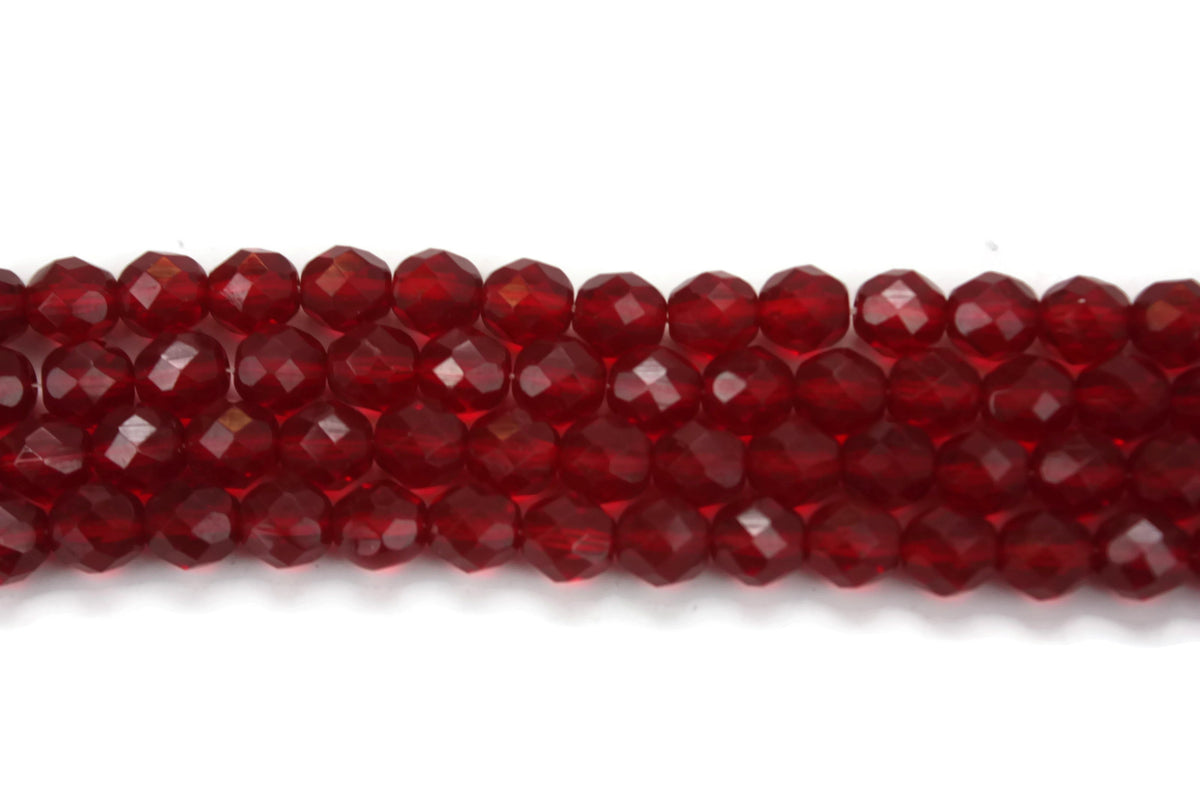 Dark Cherry Red Czech Glass Faceted Oval Beads 8 mm