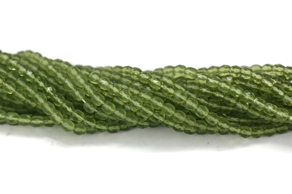Pickle Green Czech Glass Faceted Oval Beads 4 mm 8" strand