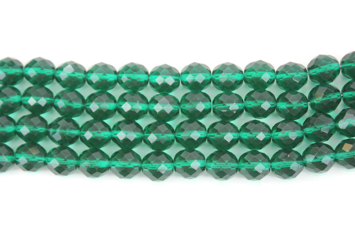 Emerald Green Czech Glass Faceted Round Beads 12 mm