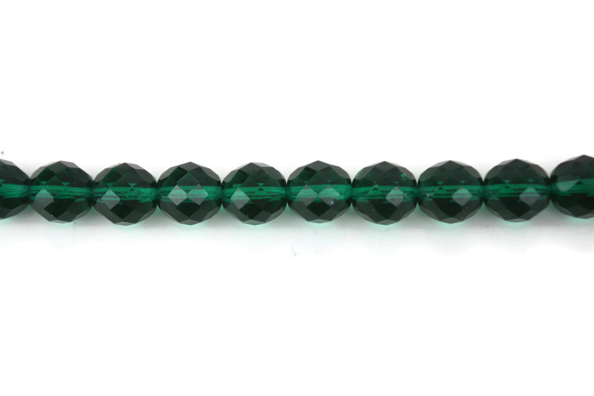 Emerald Green Czech Glass Faceted Round Beads 12 mm