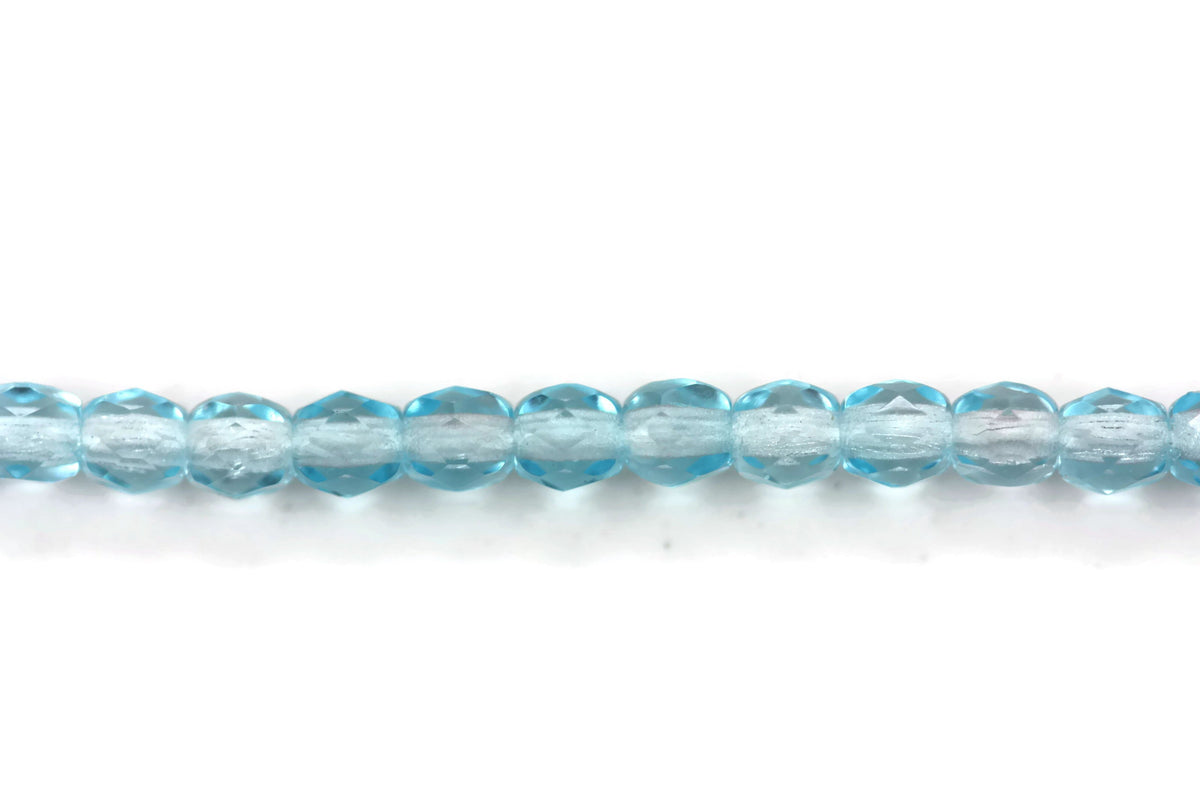 ALMA BEADS Aqua Glass Faceted Oval Beads 3 mm 7.5" strand