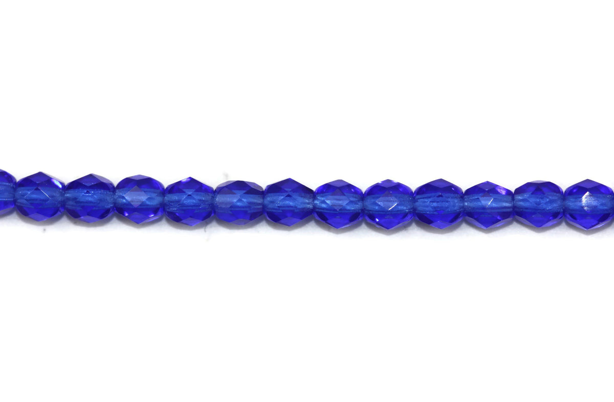 Royal Blue Glass Faceted Oval Beads 4 mm 8" strand