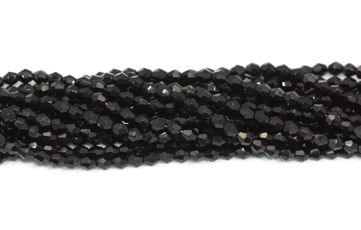 Czech Fire Polished Glass Bead Black Faceted Bicone 4mm