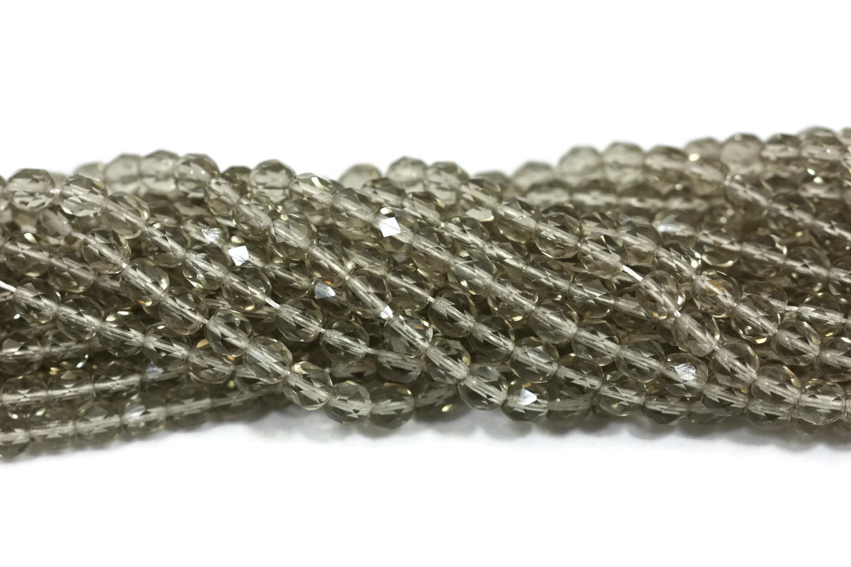 Czech Fire Polished Glass Bead Gray Faceted Round 6mm