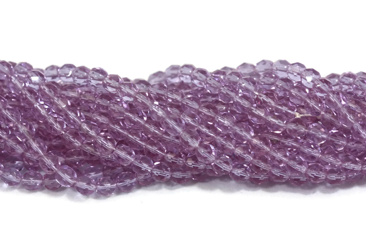 Czech Fire Polished Glass Bead Purple Faceted Round 6mm 8" strand