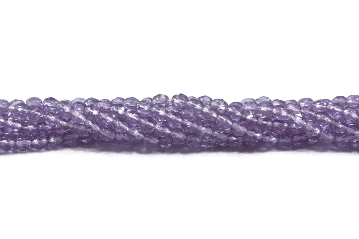 Light Purple Fire Polished Czech Glass Faceted Round Beads 4 mm
