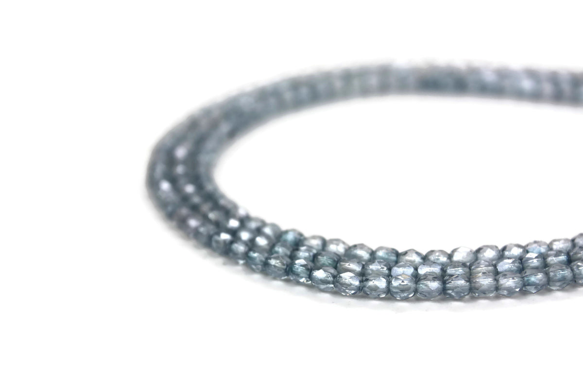 Light Blue Fire Polished Czech Glass Faceted Oval Beads 3 mm