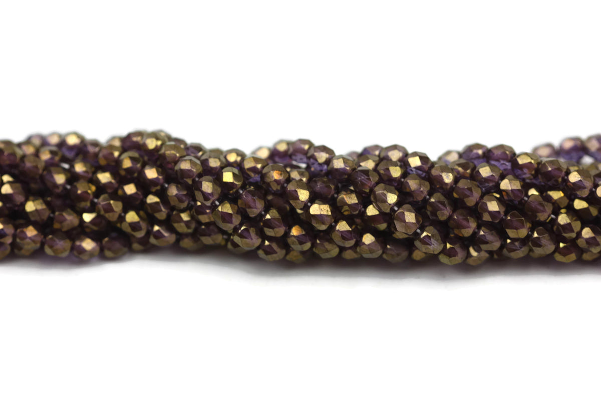 Purple AB Fire Polished Czech Glass Faceted Oval Beads 6 mm