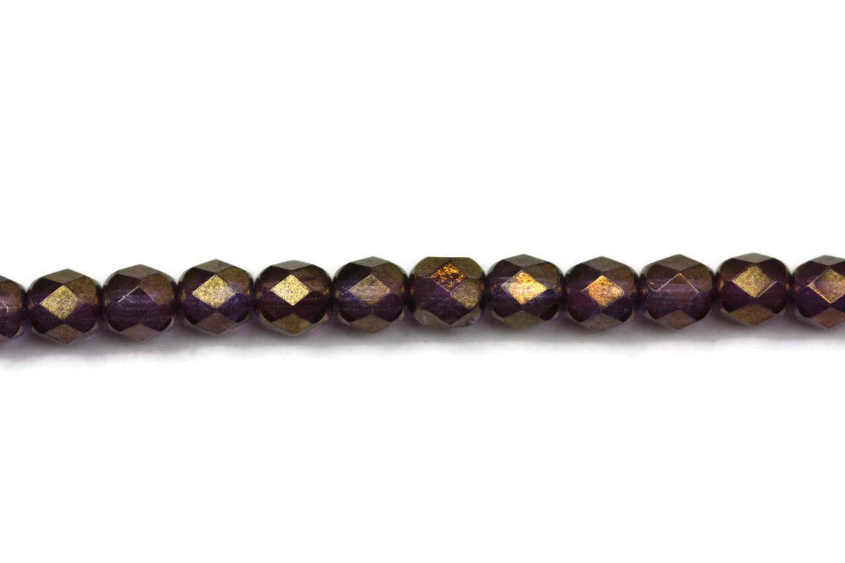 Purple AB Fire Polished Czech Glass Faceted Oval Beads 6 mm