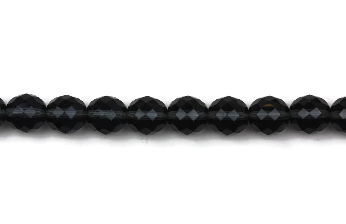 Black Fire Polished Czech Glass Faceted Round Beads 10 mm