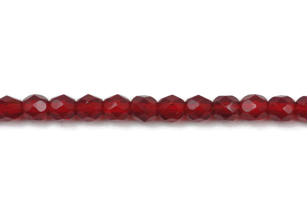 Red Fire Polished Czech Glass Faceted Oval Beads 4 mm