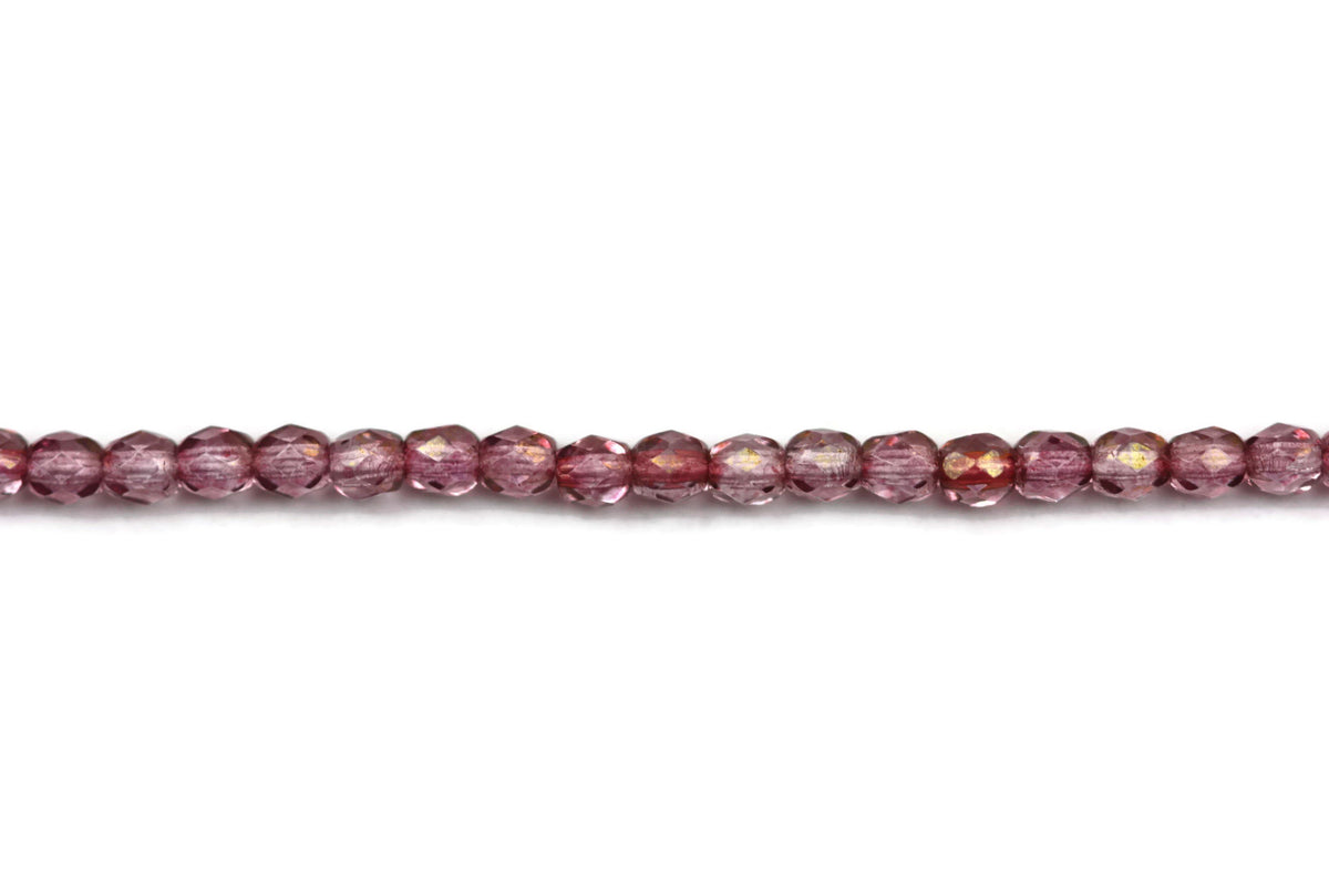 Purple Fire Polished Czech Glass Faceted Oval Beads 3 mm