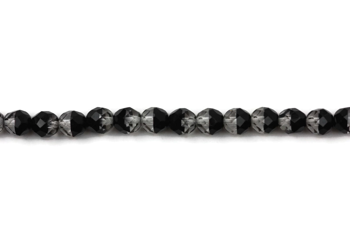 Half Black Half Grey Fire Polished Czech Glass Faceted Round Beads 8 mm