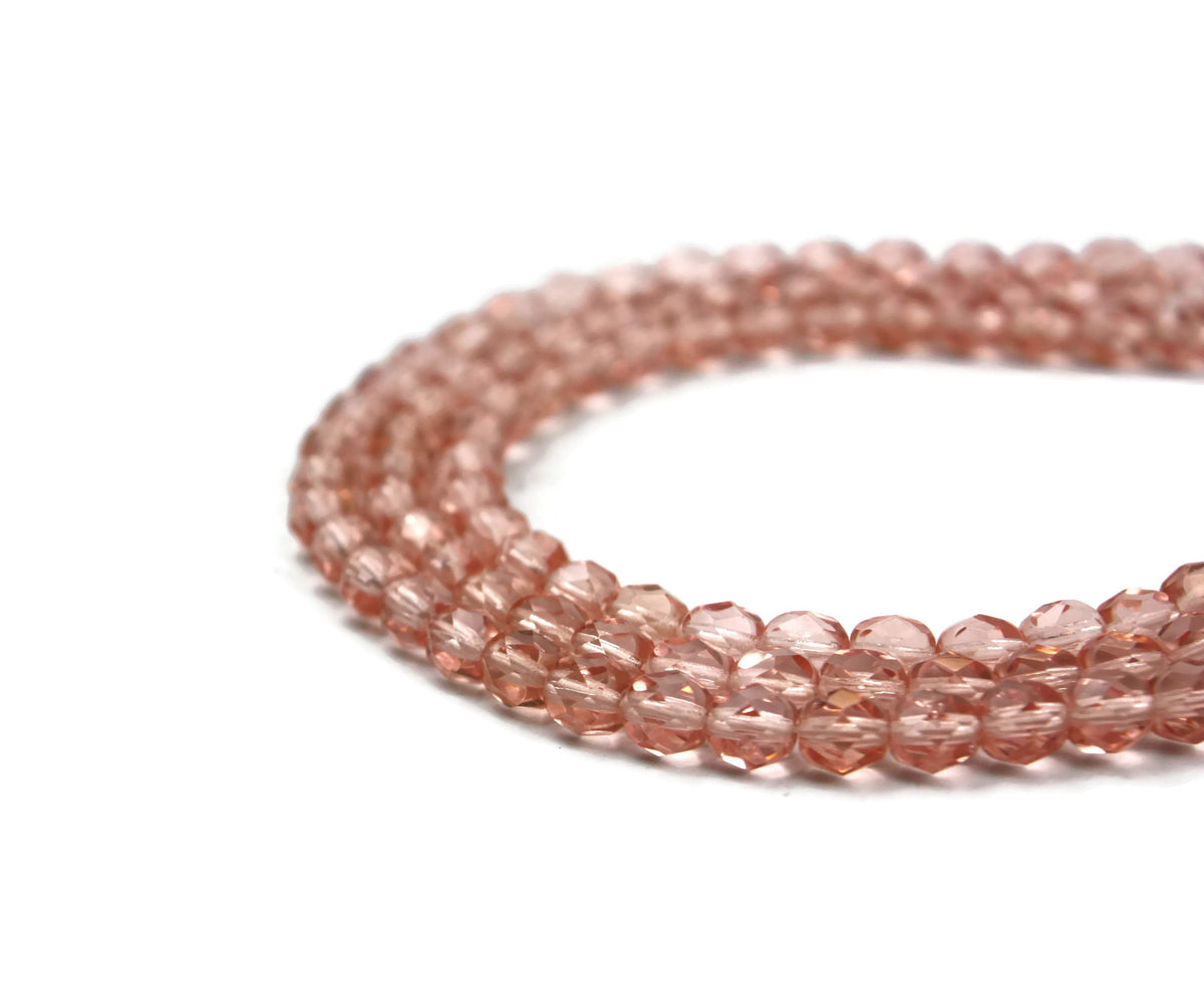 Peach Fire Polished Czech Glass Faceted Oval Beads 6 mm