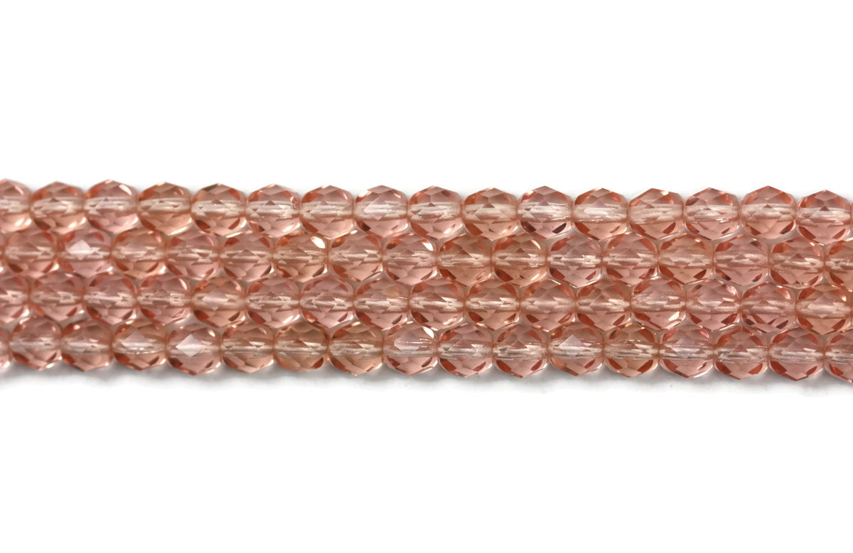 Peach Fire Polished Czech Glass Faceted Oval Beads 6 mm