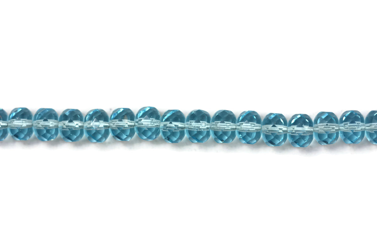 Light Blue Fire Polished Czech Glass Faceted Rondelle Beads 10 mm