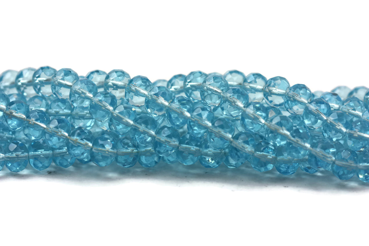Light Blue Fire Polished Czech Glass Faceted Rondelle Beads 10 mm