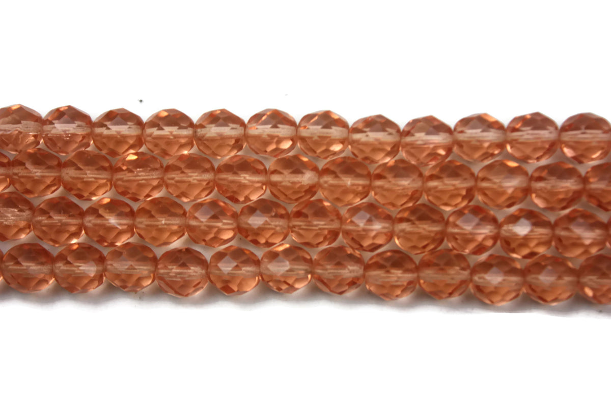 Peach Fire Polished Czech Glass Faceted Round Beads 8 mm
