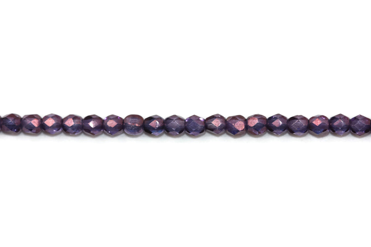 Purple AB Fire Polished Czech Glass Faceted Oval Beads 3 mm