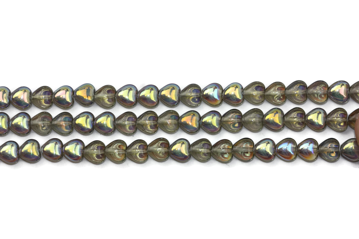 Purple AB Fire Polished Czech Glass Smooth Heart Beads 6 mm