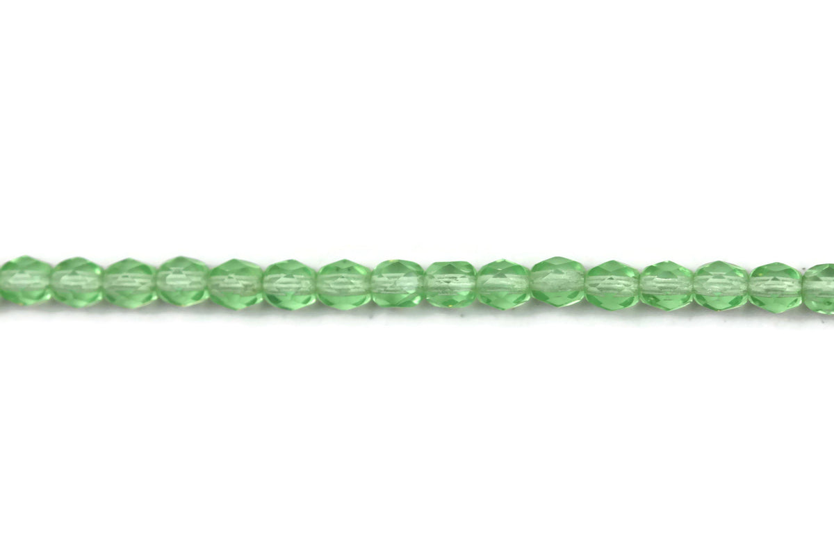 Light Green Fire Polished Czech Glass Faceted Oval Beads 4 mm