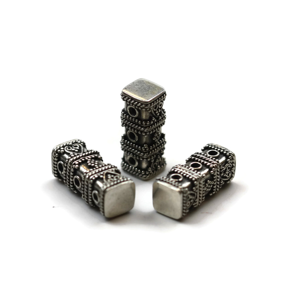 Bali Bead Sterling Silver 3-Hole Spacer Bead 8.5 x 21.5 mm