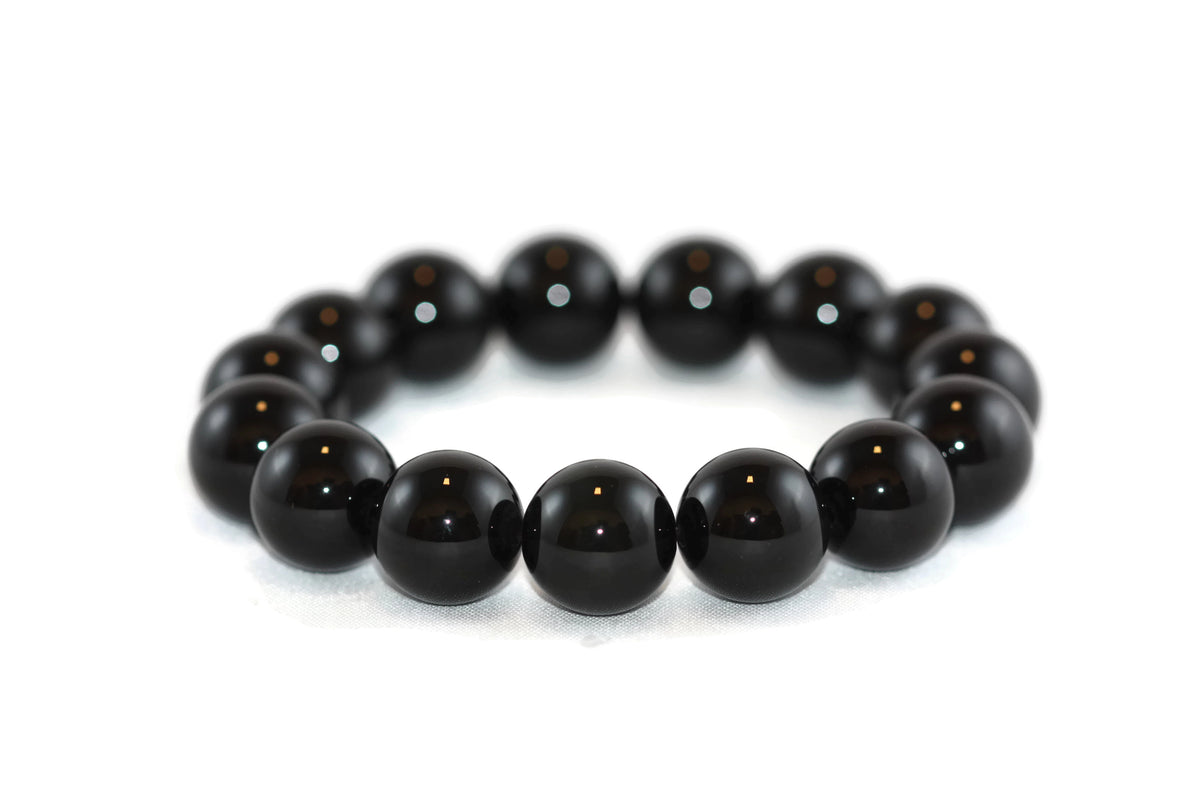 Natural Black Obsidian Gemstone Beads 14mm Bracelet/Half Strand AA Grade ***