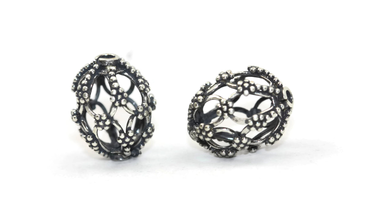 Bali Bead Handmade Sterling Silver Round Bead 15 x 11mm